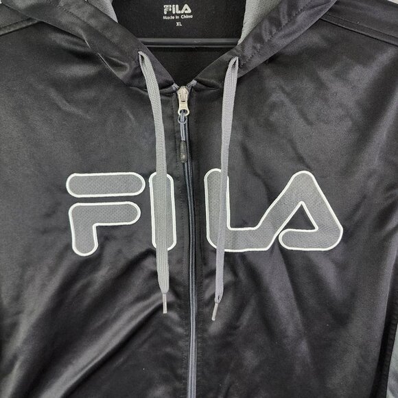 Mens Black & Gray Fila Hooded Sweatshirt Polyester Full-Zip Long Sleeve Size XL - Picture 5 of 12